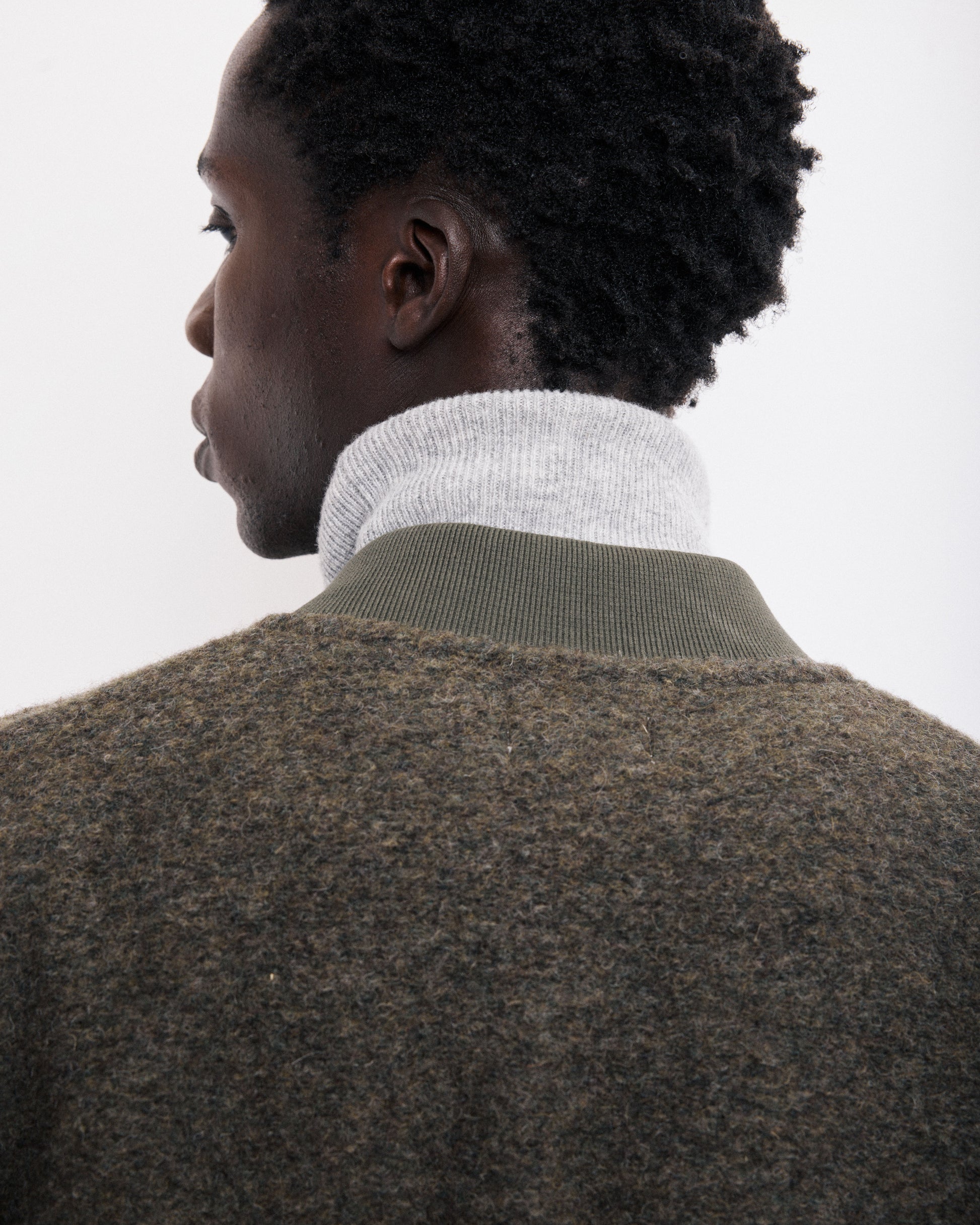 Veste Homme en Laine Bouillie Vert Militaire Bomber