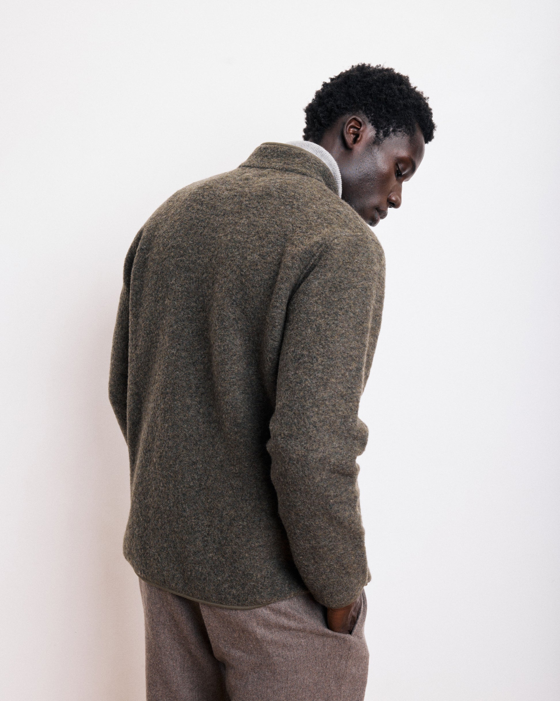Veste Homme en Laine Bouillie Vert Militaire Jock
