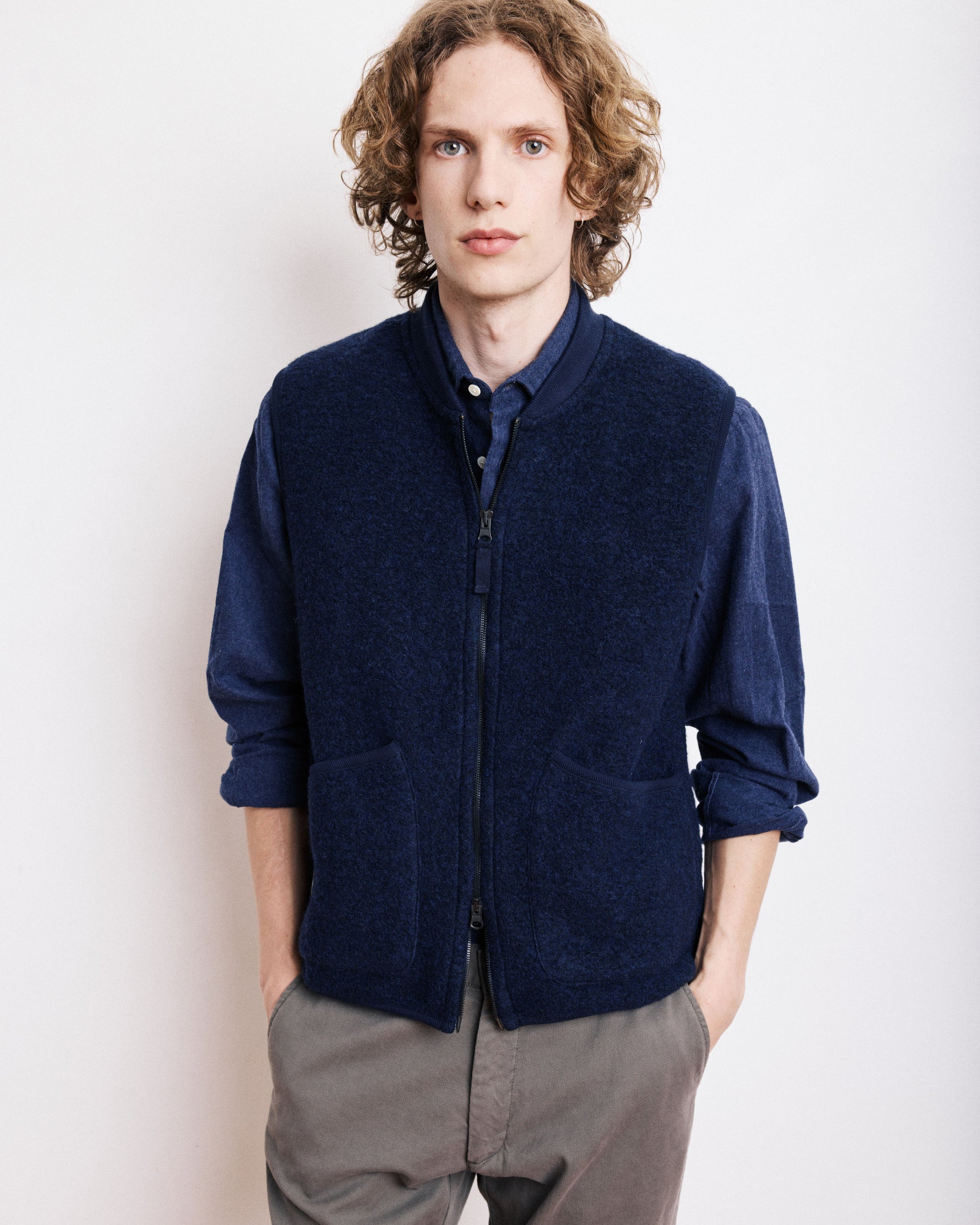 Gilet Homme en Laine Bouillie Bleu Marine Vest