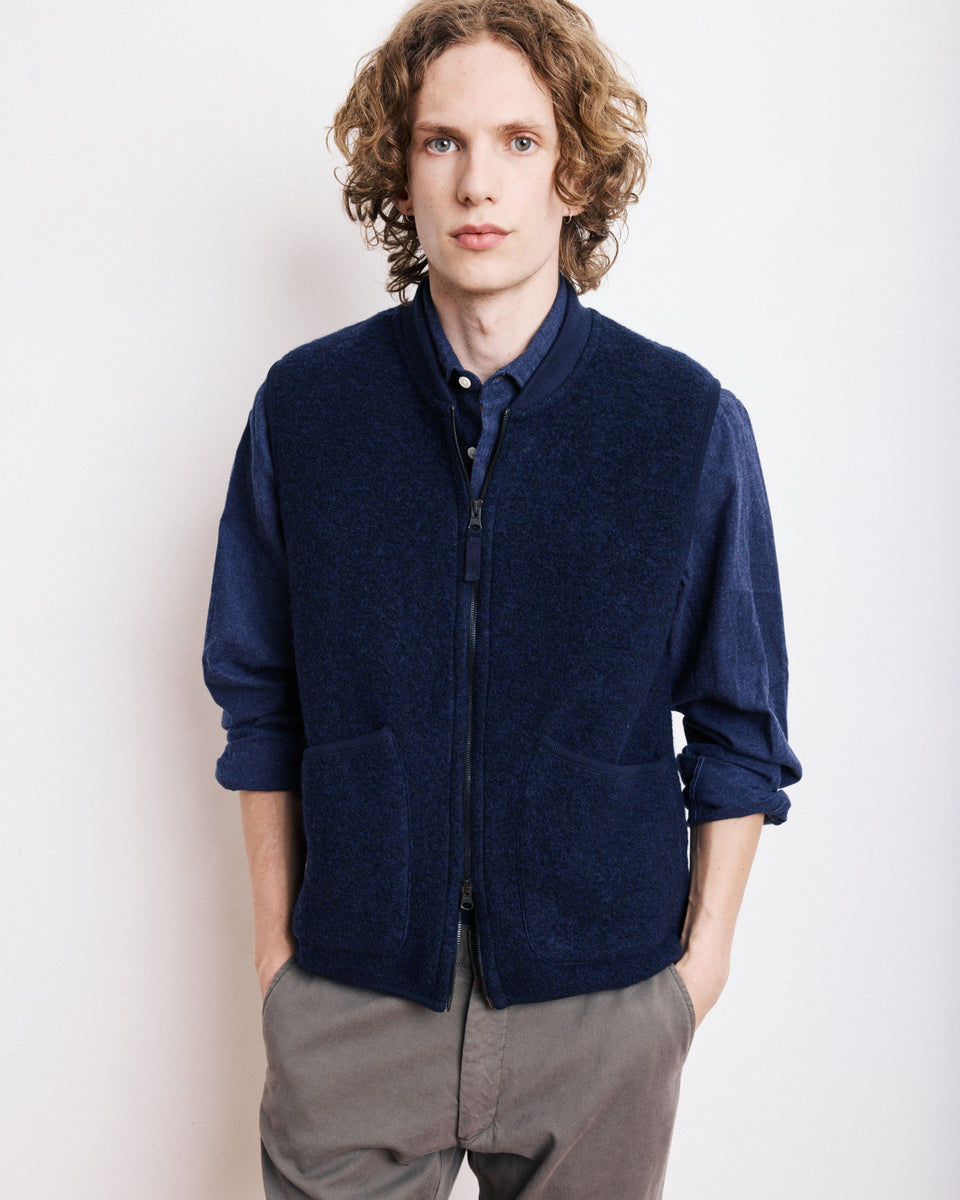 Men's Navy Blue Boiled Wool Vest - Image principale
