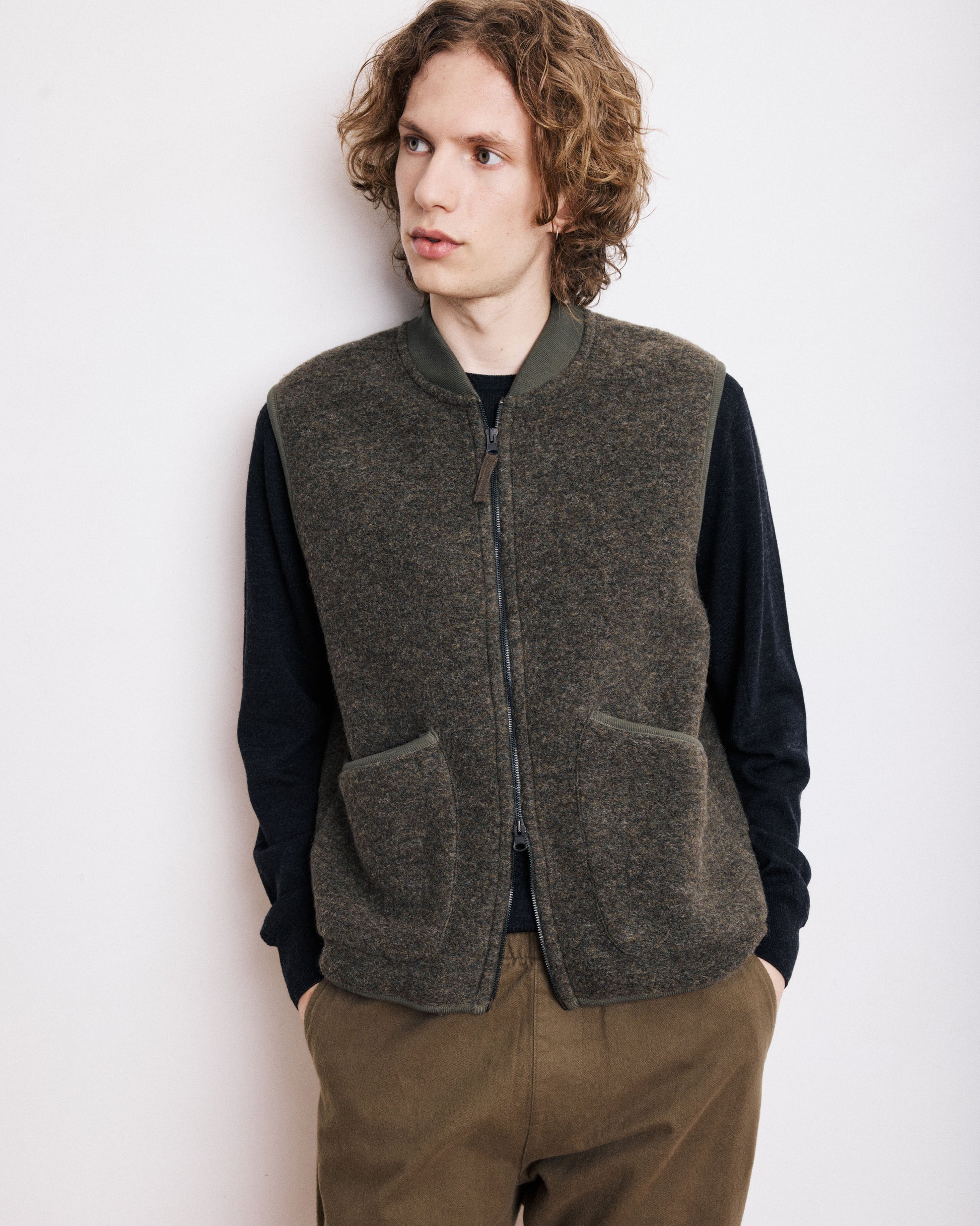 Men's Military Green Boiled Wool Vest BE85308-02 Men's Vest