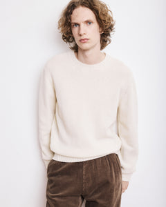 Pull Col Rond Homme en Laine Shetland Ecru