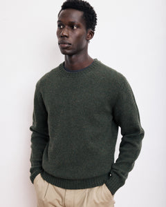 Pull Col Rond Homme en Laine Shetland Vert Militaire