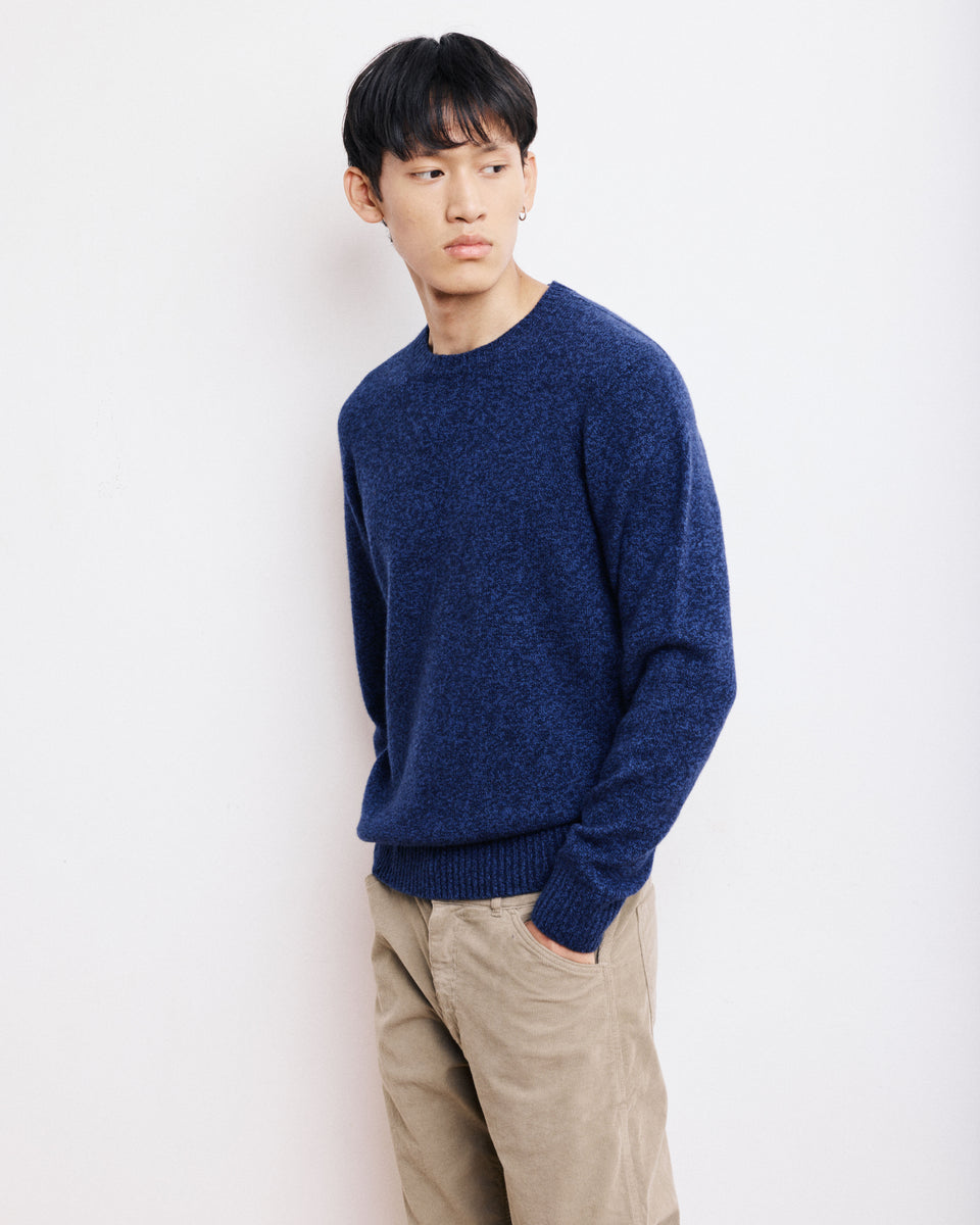 Pull Col Rond Homme en Laine Lambswool Bleu Marine - Image principale
