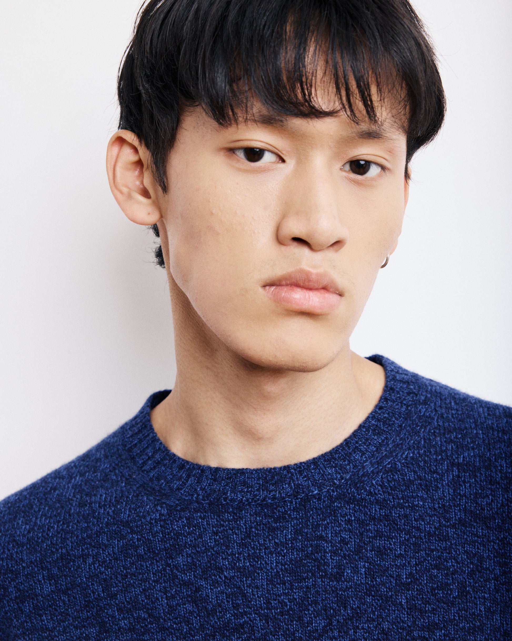 Pull Col Rond Homme en Laine Lambswool Bleu Marine
