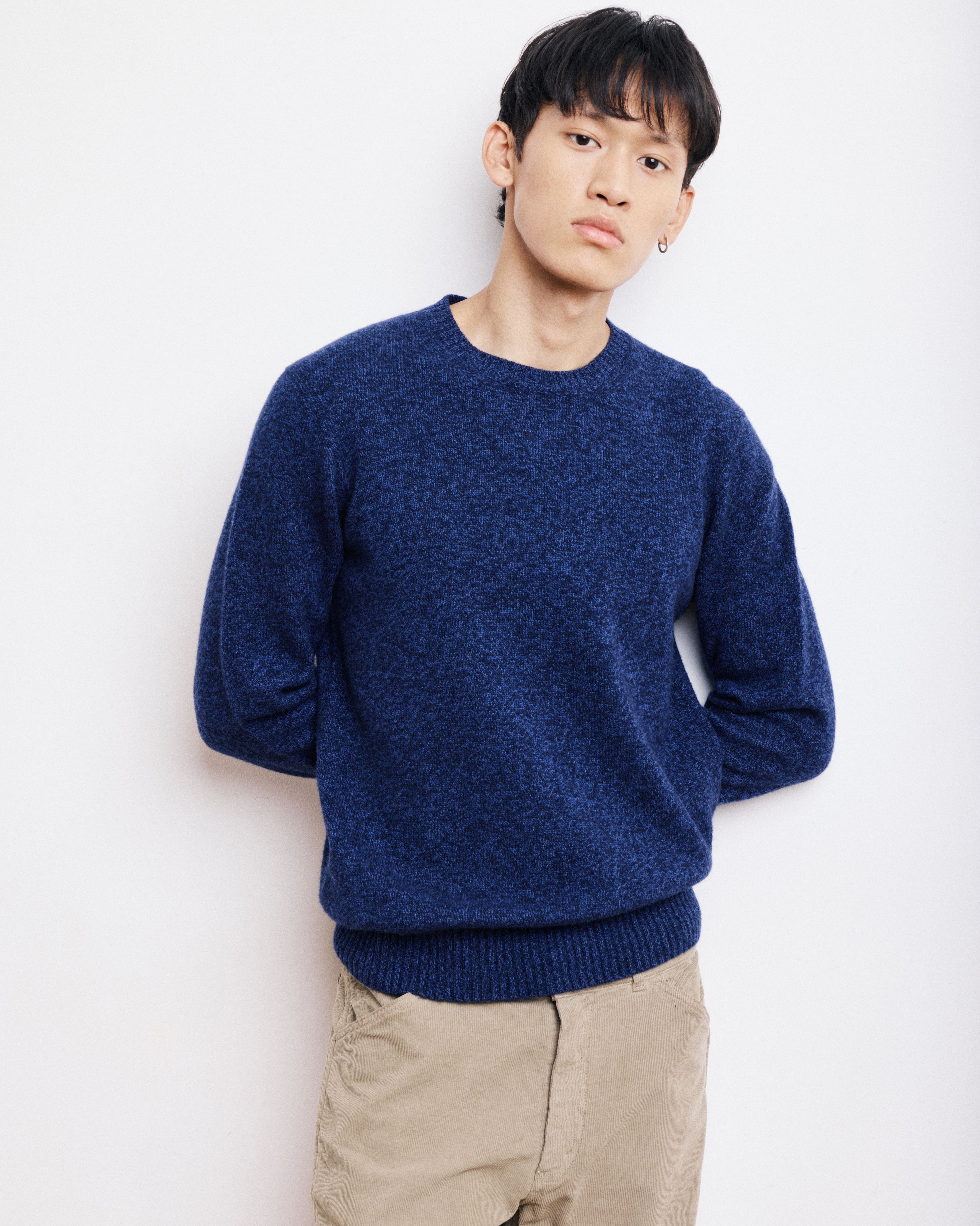 Pull Col Rond Homme en Laine Lambswool Bleu Marine