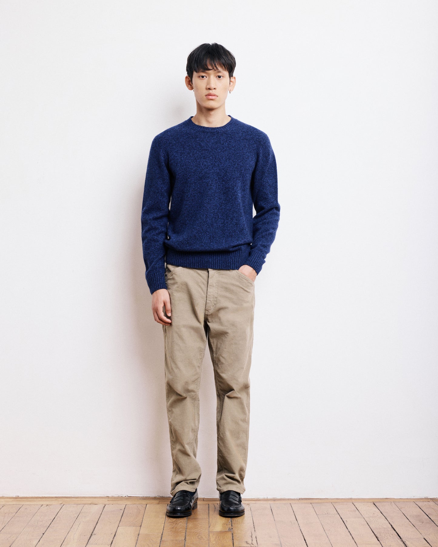Pull Col Rond Homme en Laine Lambswool Bleu Marine