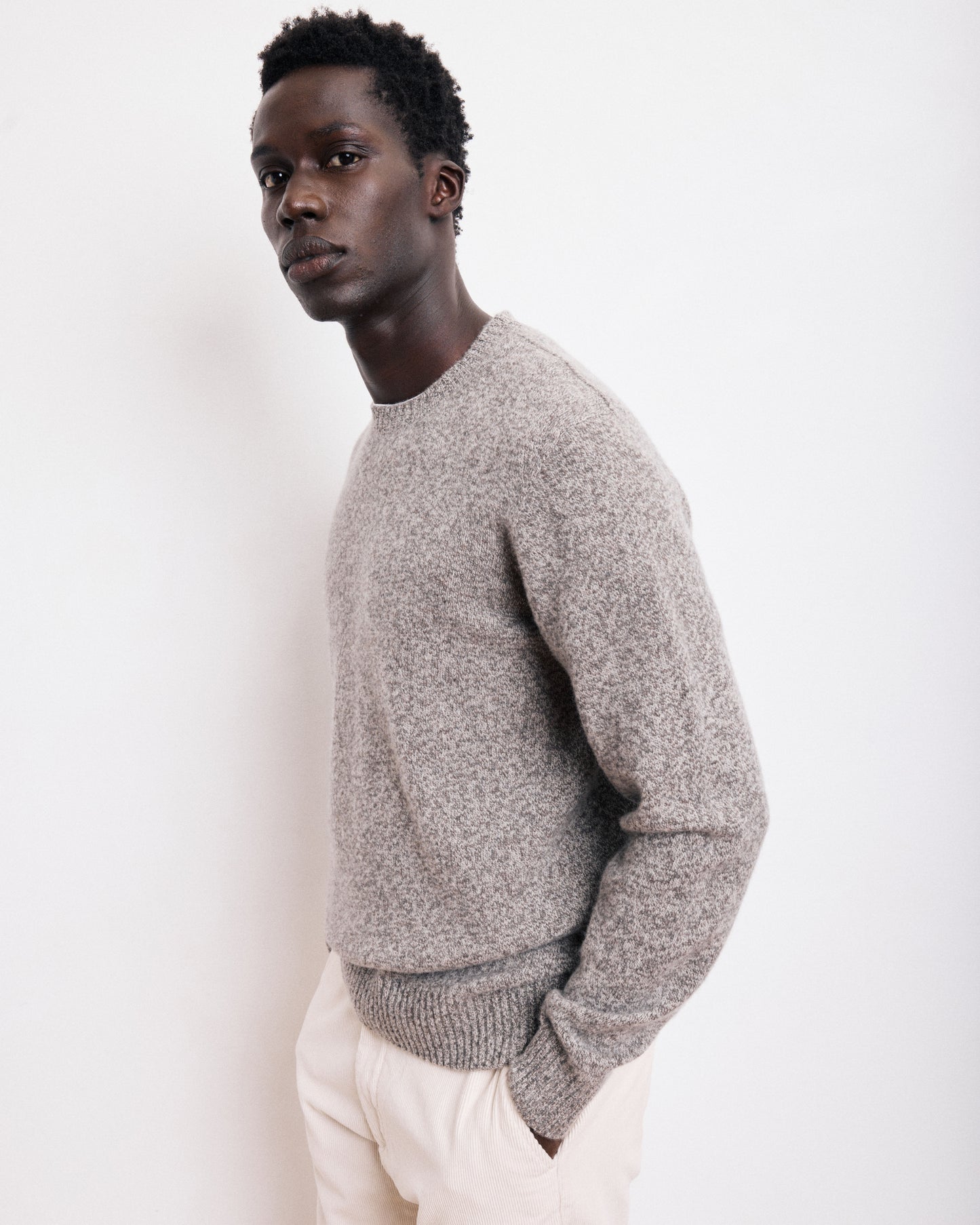 Pull Col Rond Homme en Laine Lambswool Gris