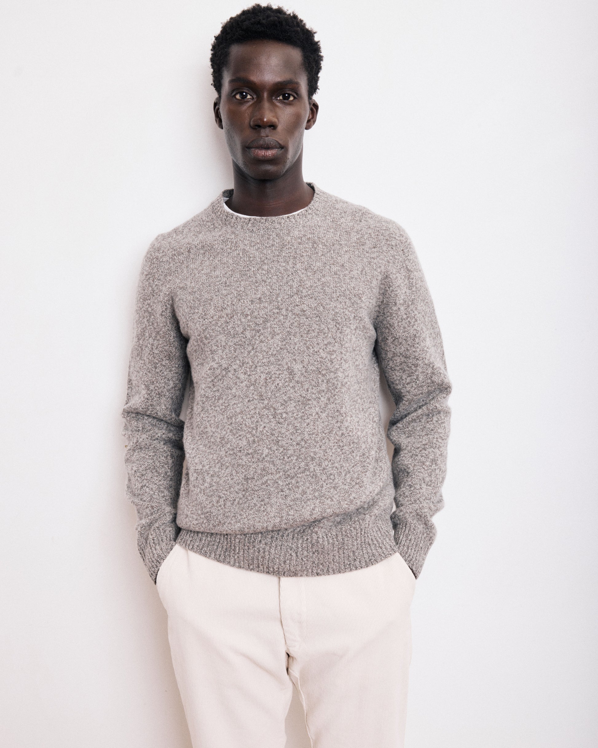 Pull Col Rond Homme en Laine Lambswool Gris