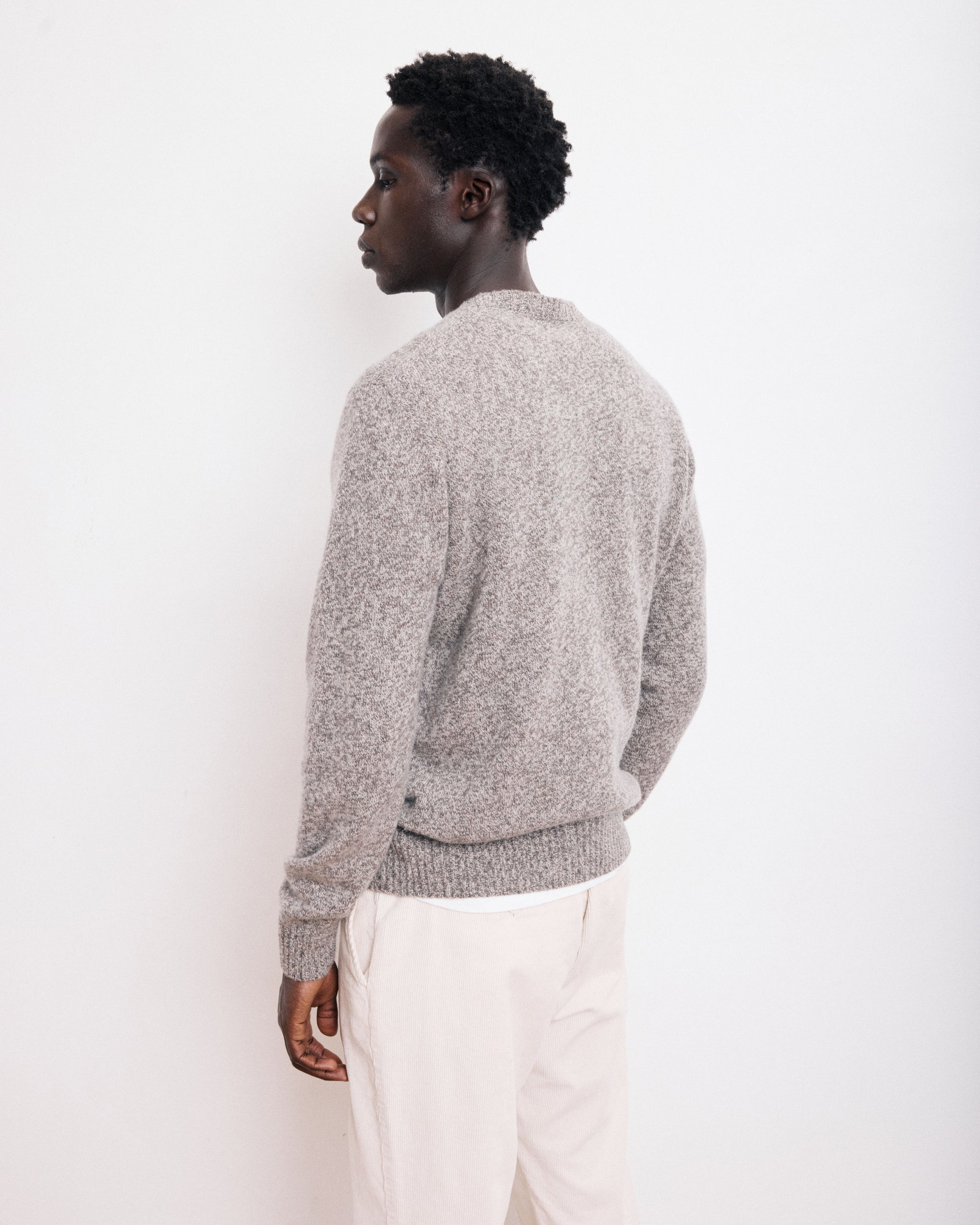 Pull Col Rond Homme en Laine Lambswool Gris