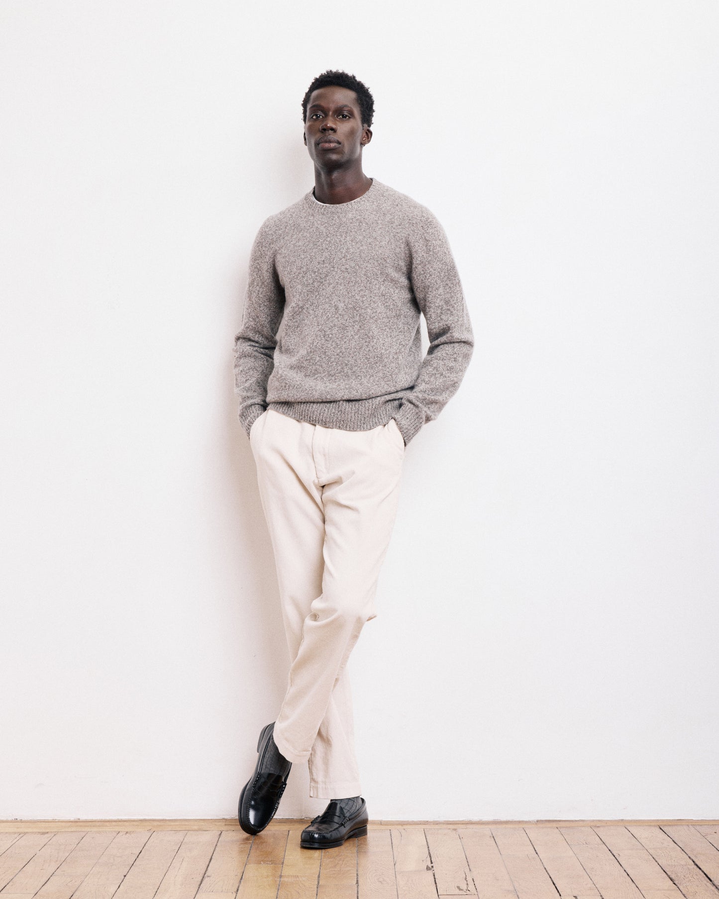 Pull Col Rond Homme en Laine Lambswool Gris