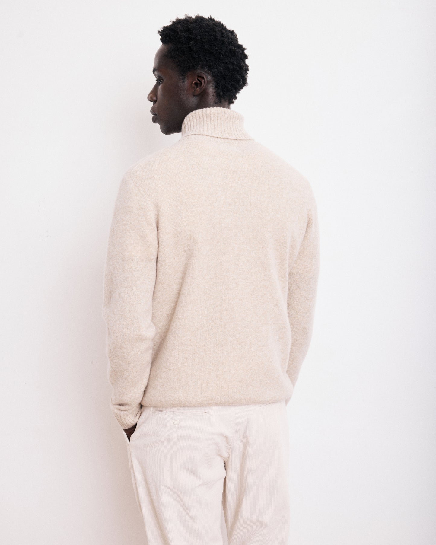 Pull Col Roulé Homme en Laine Lambswool Beige