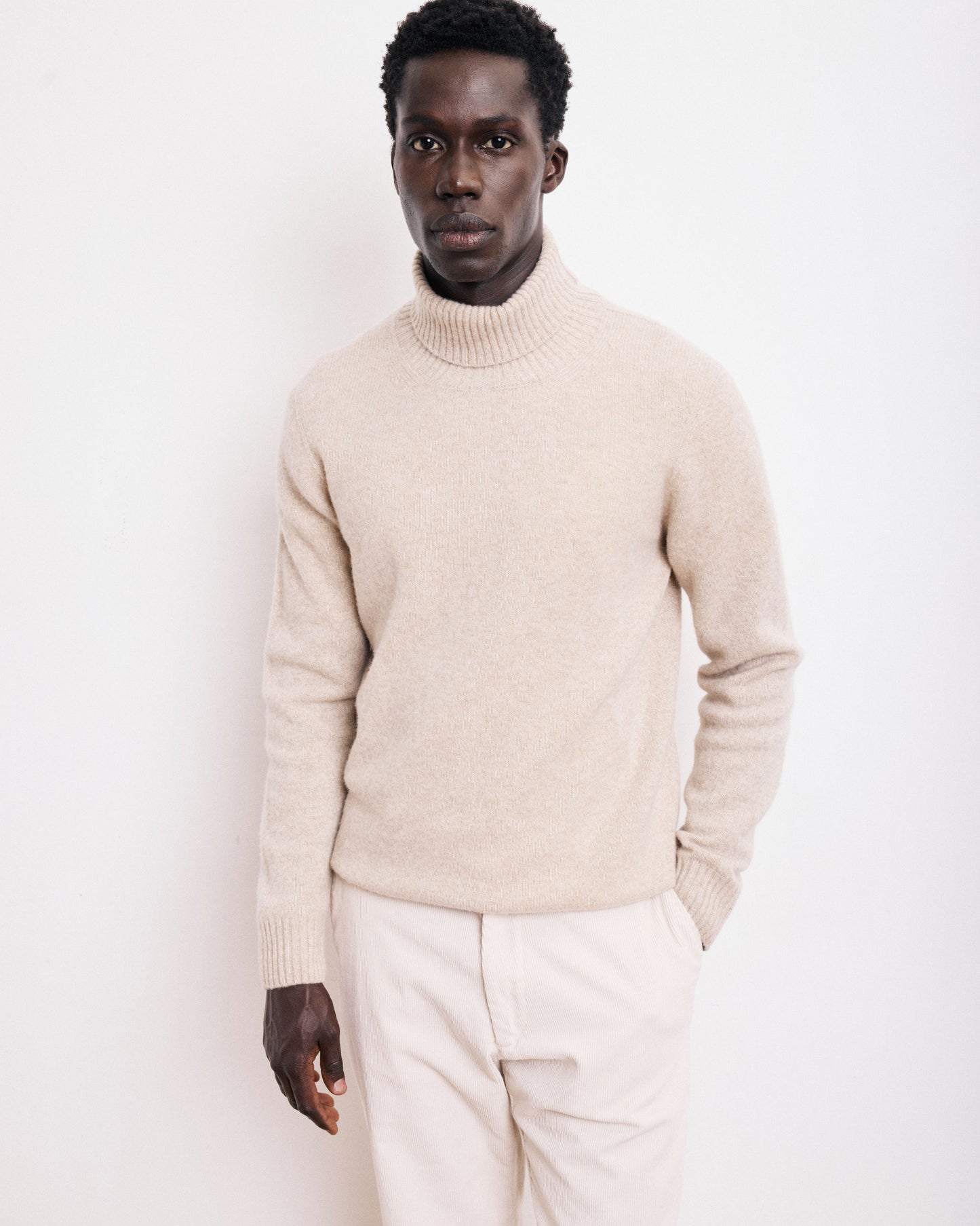 Pull Col Roulé Homme en Laine Lambswool Beige