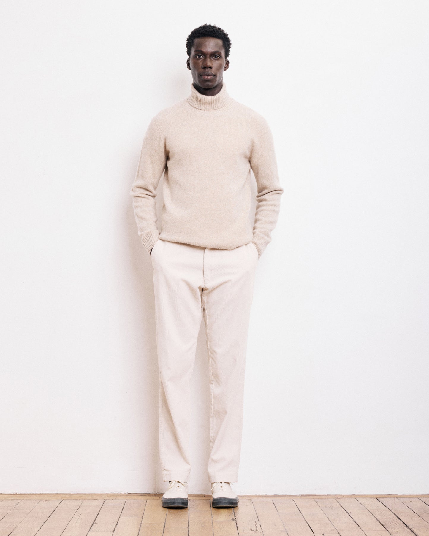 Pull Col Roulé Homme en Laine Lambswool Beige
