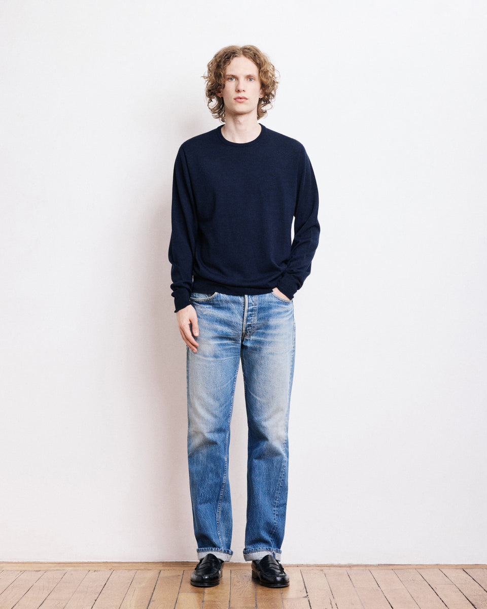 Crew Men's Navy Blue Thin Merinos Wool Sweater - Image alternative