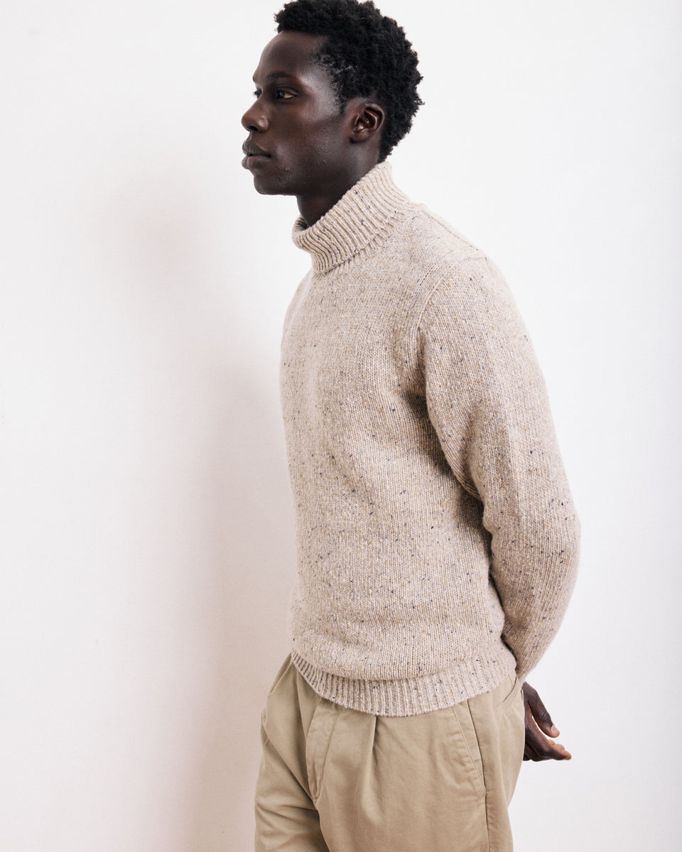Pull Col Roulé Homme en Donegal de Laine & Alpaga Beige - Image principale