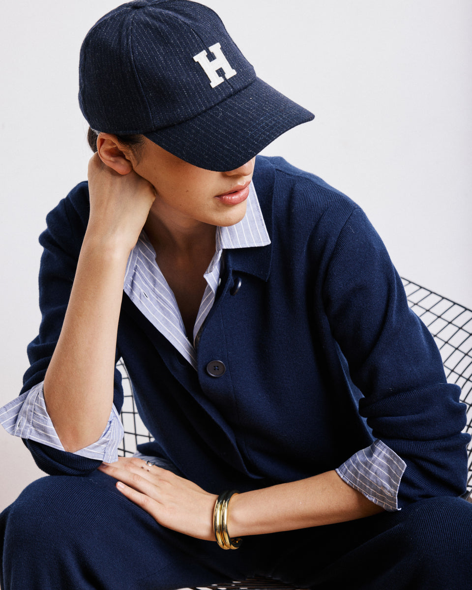Casquette Femme en Flanelle de Laine à Rayures Bleu Marine Cap H - Image principale