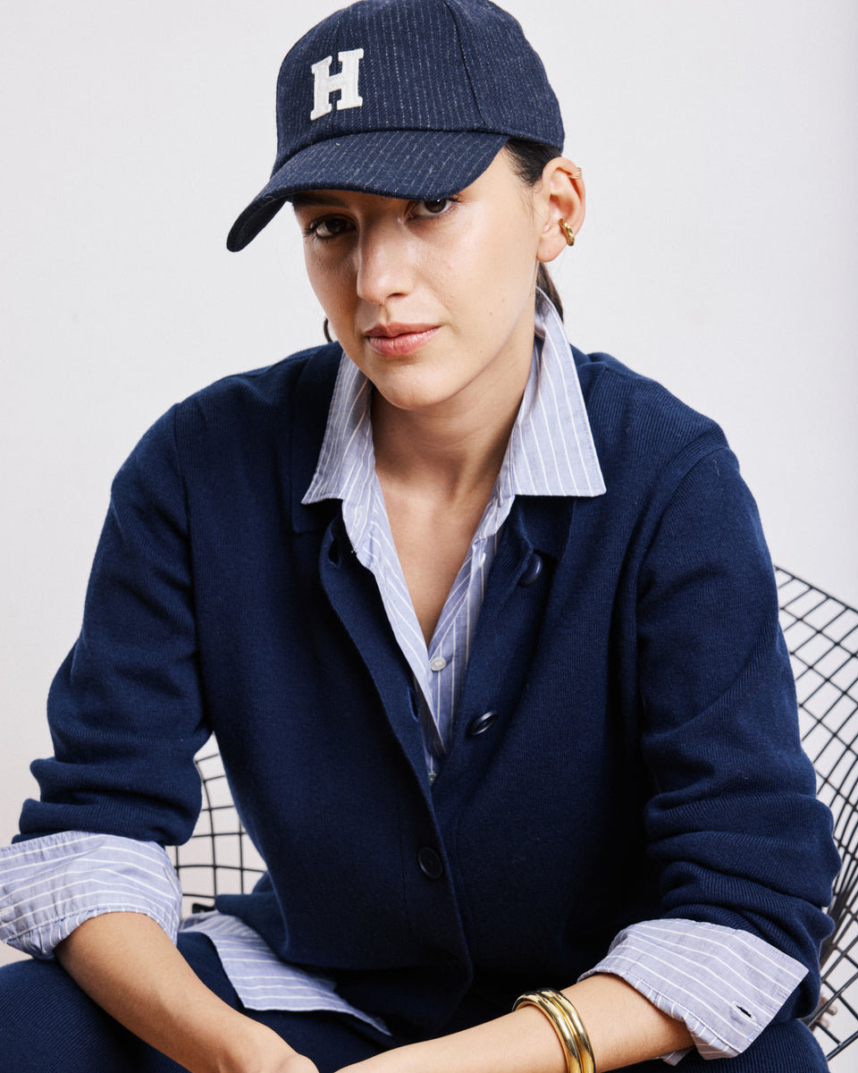 Casquette Femme en Flanelle de Laine à Rayures Bleu Marine Cap H - Image alternative