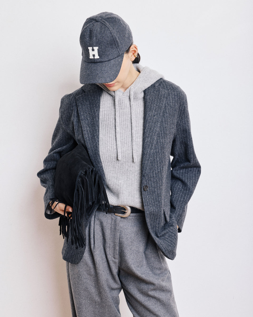 Casquette Femme en Flanelle de Laine à Rayures Gris Anthracite Cap H - Image principale