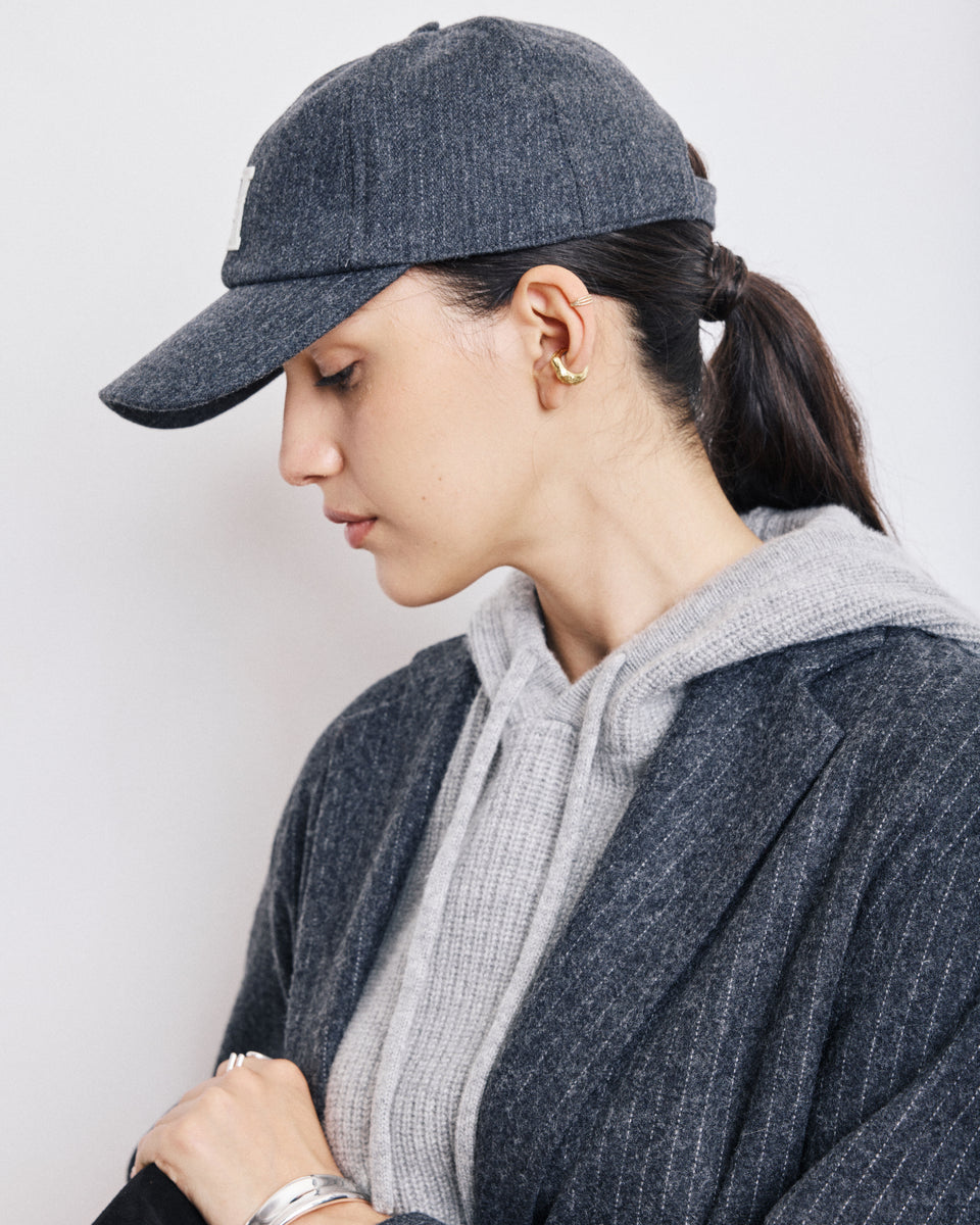 Casquette Femme en Flanelle de Laine à Rayures Gris Anthracite Cap H - Image alternative