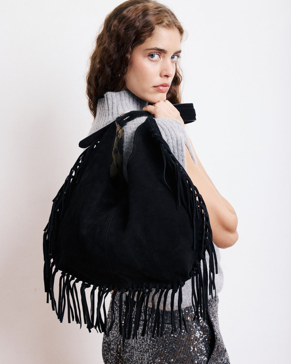 Aretha Women's Black Suede Leather Bag - Image principale