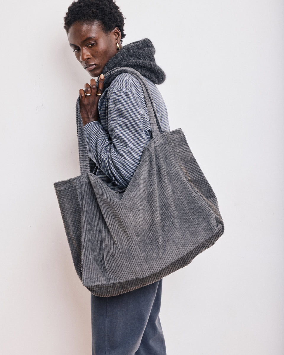 Large Bag Women's Anthracite Grey Corduroy Bag - Image principale