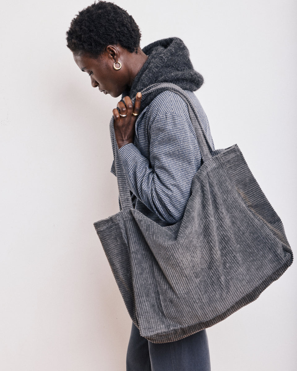 Large Bag Women's Anthracite Grey Corduroy Bag - Image alternative