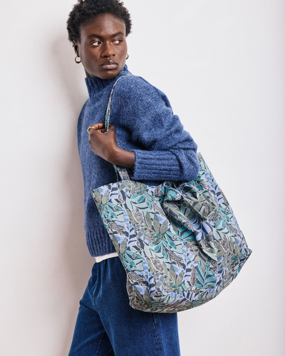 Large Bag Women's Blue Jungle Printed Cotton Bag - Image principale