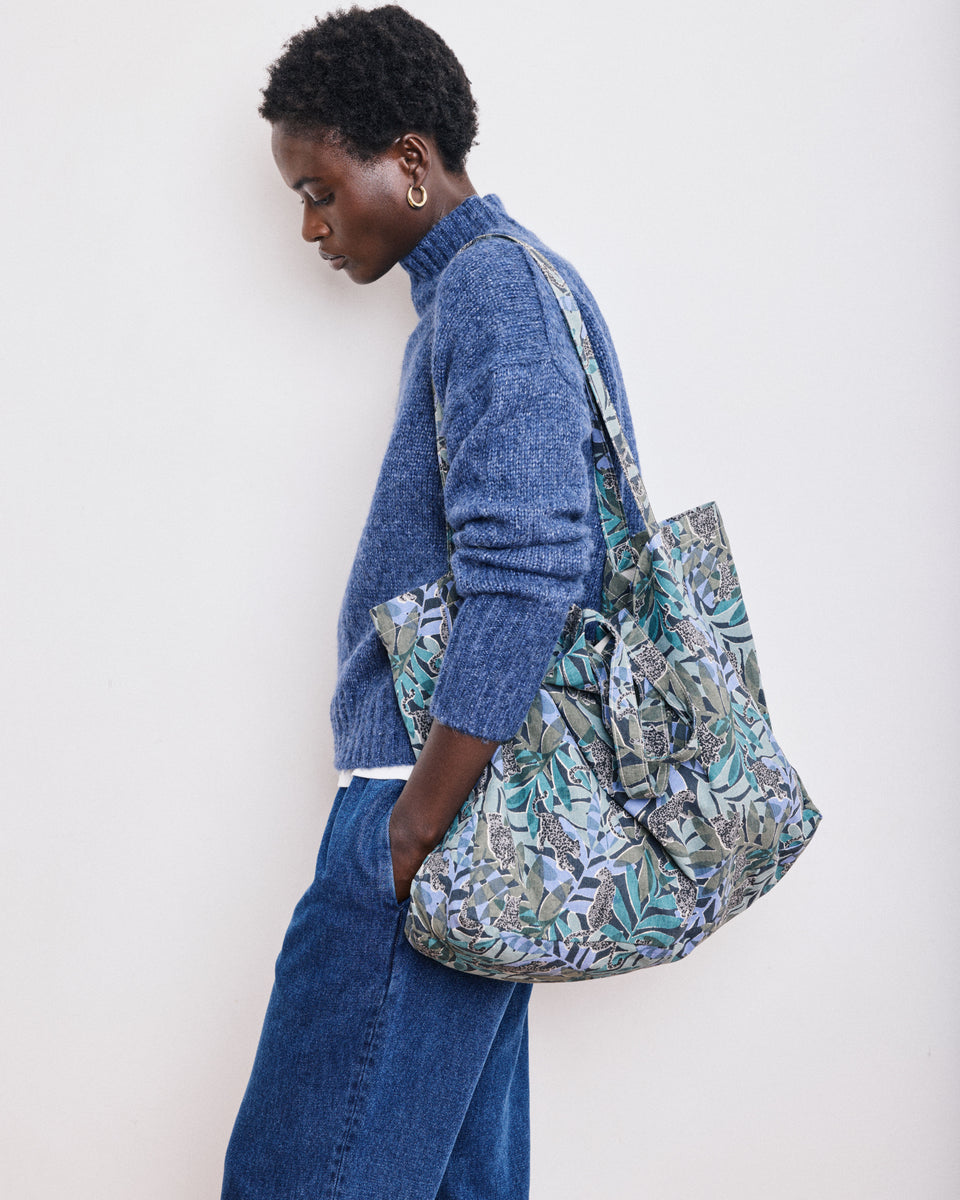 Large Bag Women's Blue Jungle Printed Cotton Bag - Image alternative