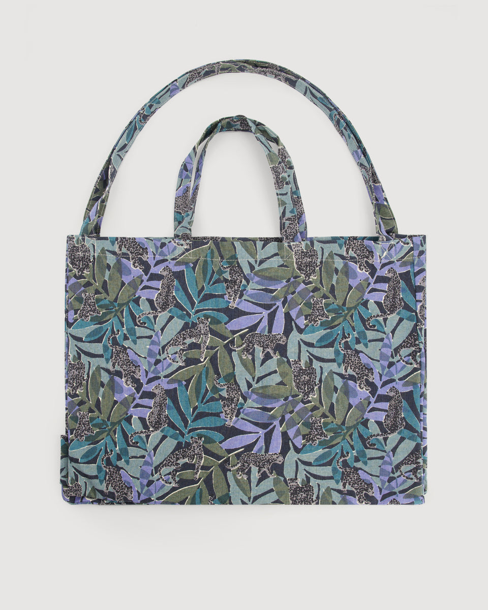 Sac Femme en Coton Imprimé Jungle Bleu Large Bag - Image 3