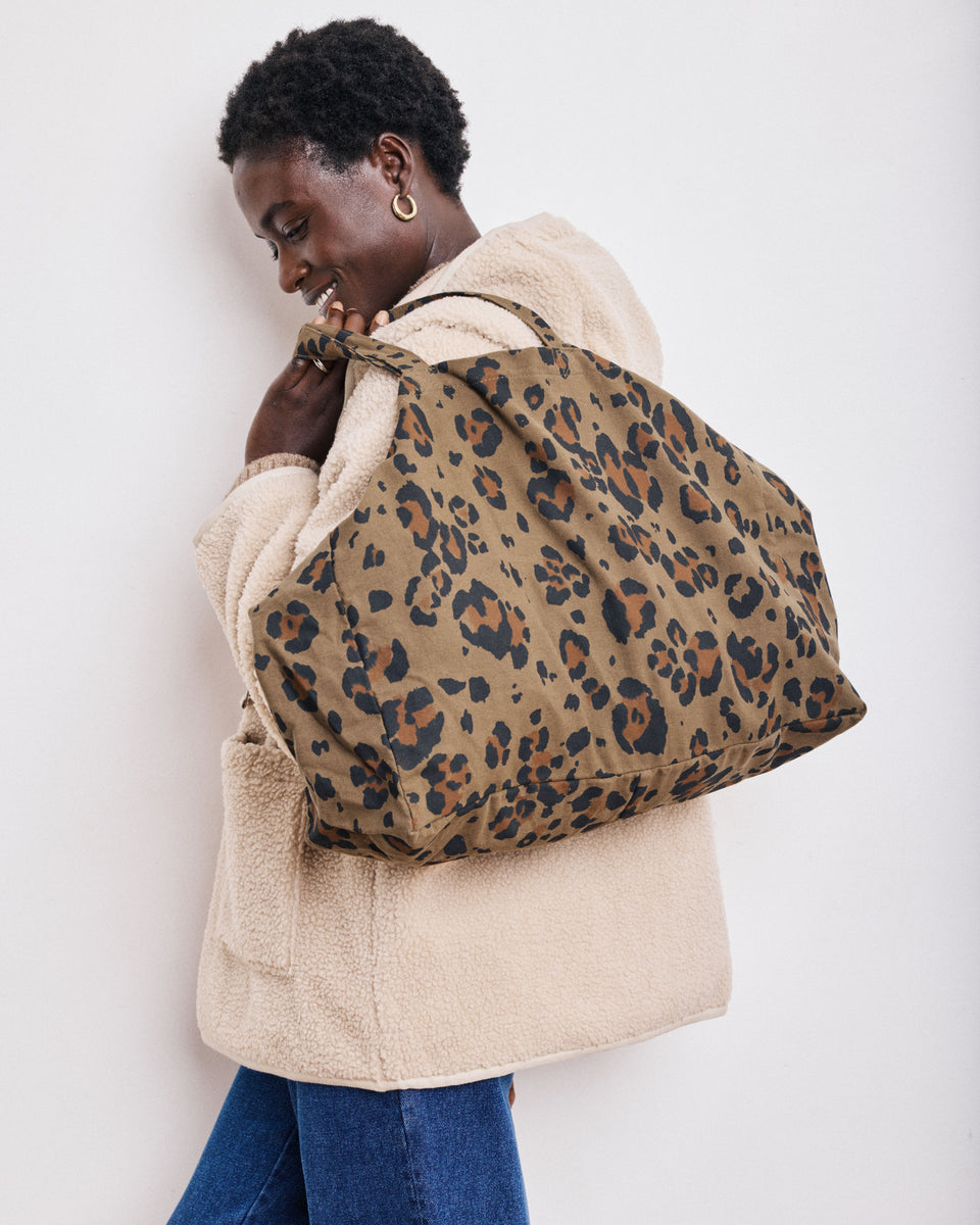 Large Bag Women's Khaki Leopard Printed Coton Bag - Image principale