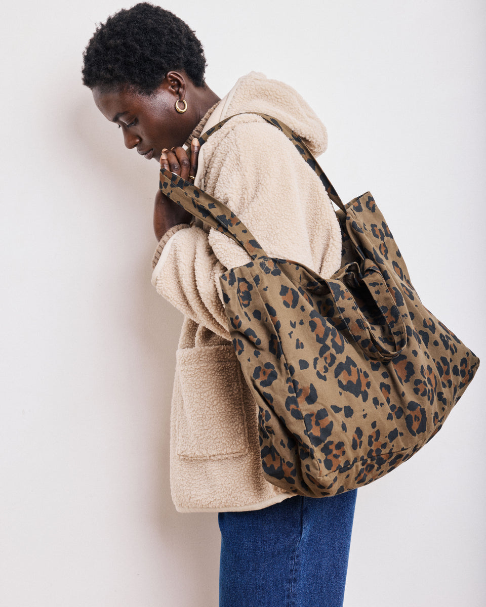 Large Bag Women's Khaki Leopard Printed Coton Bag - Image alternative
