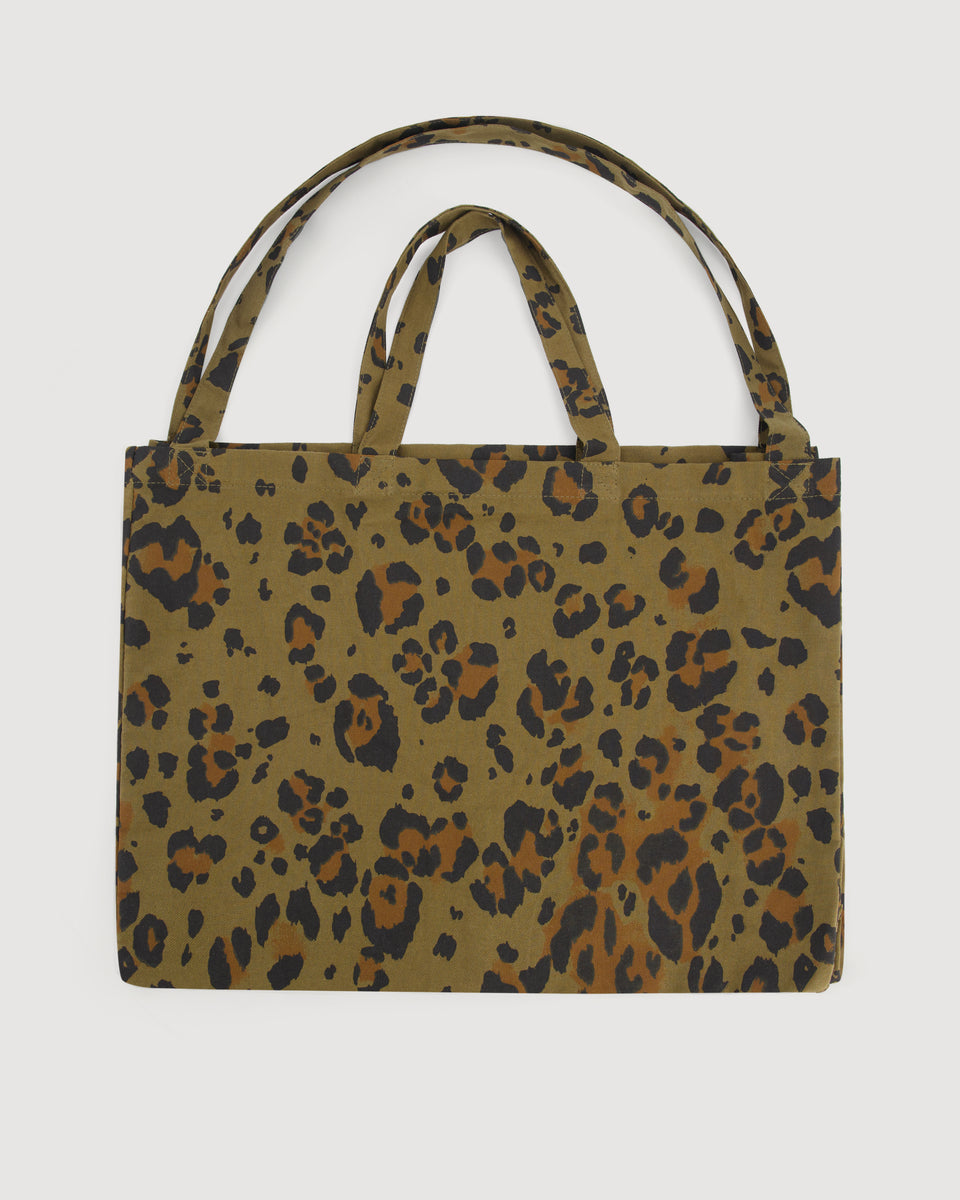 Sac Femme en Coton Imprimé Léopard Khaki Large Bag - Image 3