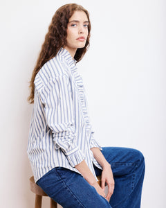 Chemise Femme en Popeline de Coton à Rayures Bleues Carmela