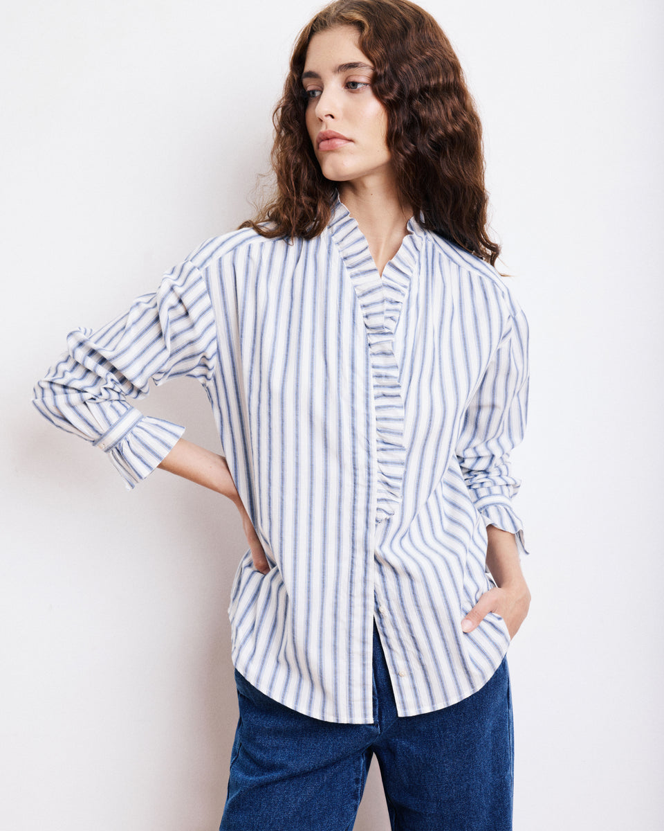 Carmela Women's White & Blue Striped Cotton Poplin Shirt - Image alternative