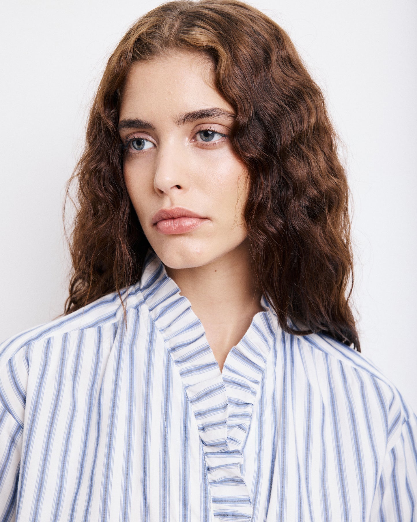 Chemise Femme en Popeline de Coton à Rayures Bleues Carmela