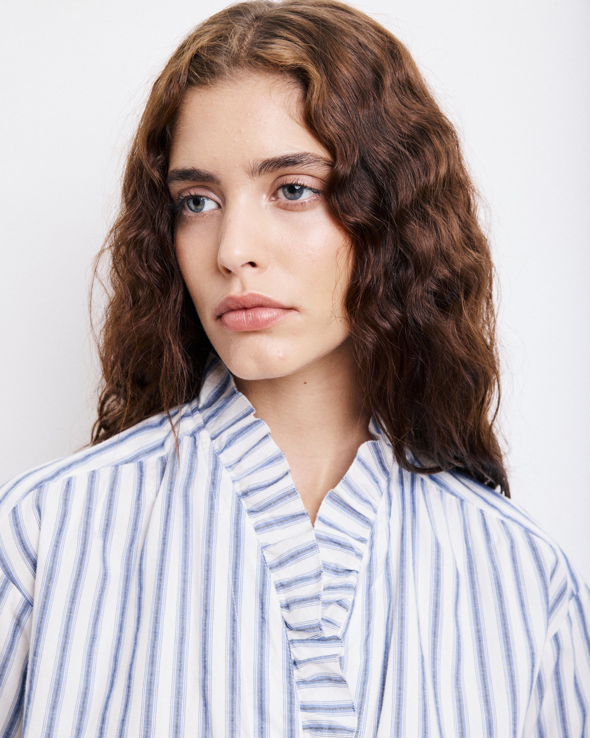 Chemise Femme en Popeline de Coton à Rayures Bleues Carmela