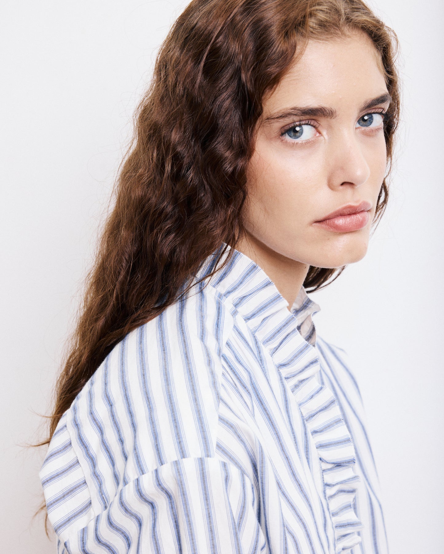 Chemise Femme en Popeline de Coton à Rayures Bleues Carmela