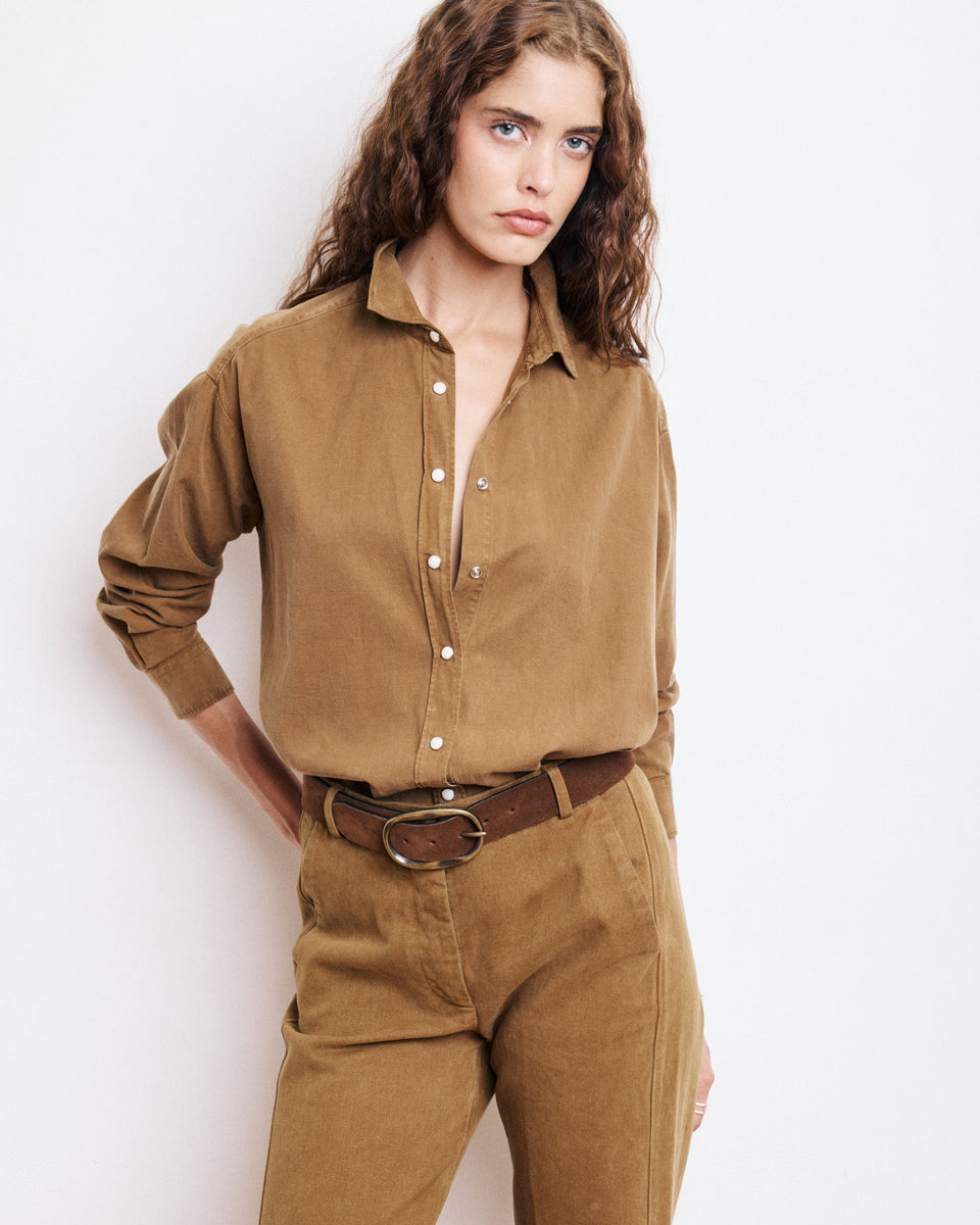 Cinema Women's Mocha Tencel, Cotton & Linen Shirt - Image principale