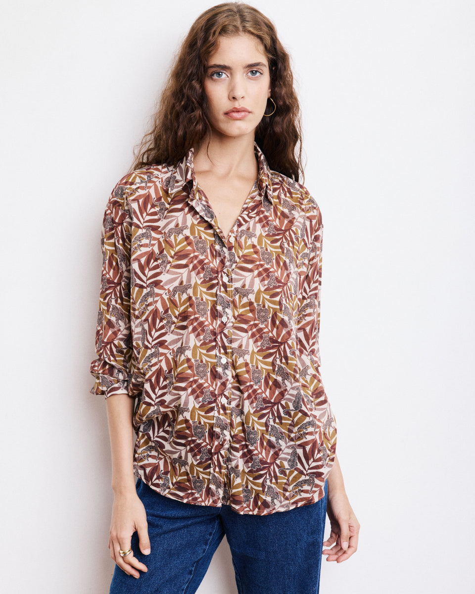 Camisa Mujer en algodón Estampado Cine Marrón y Beige - Image 3