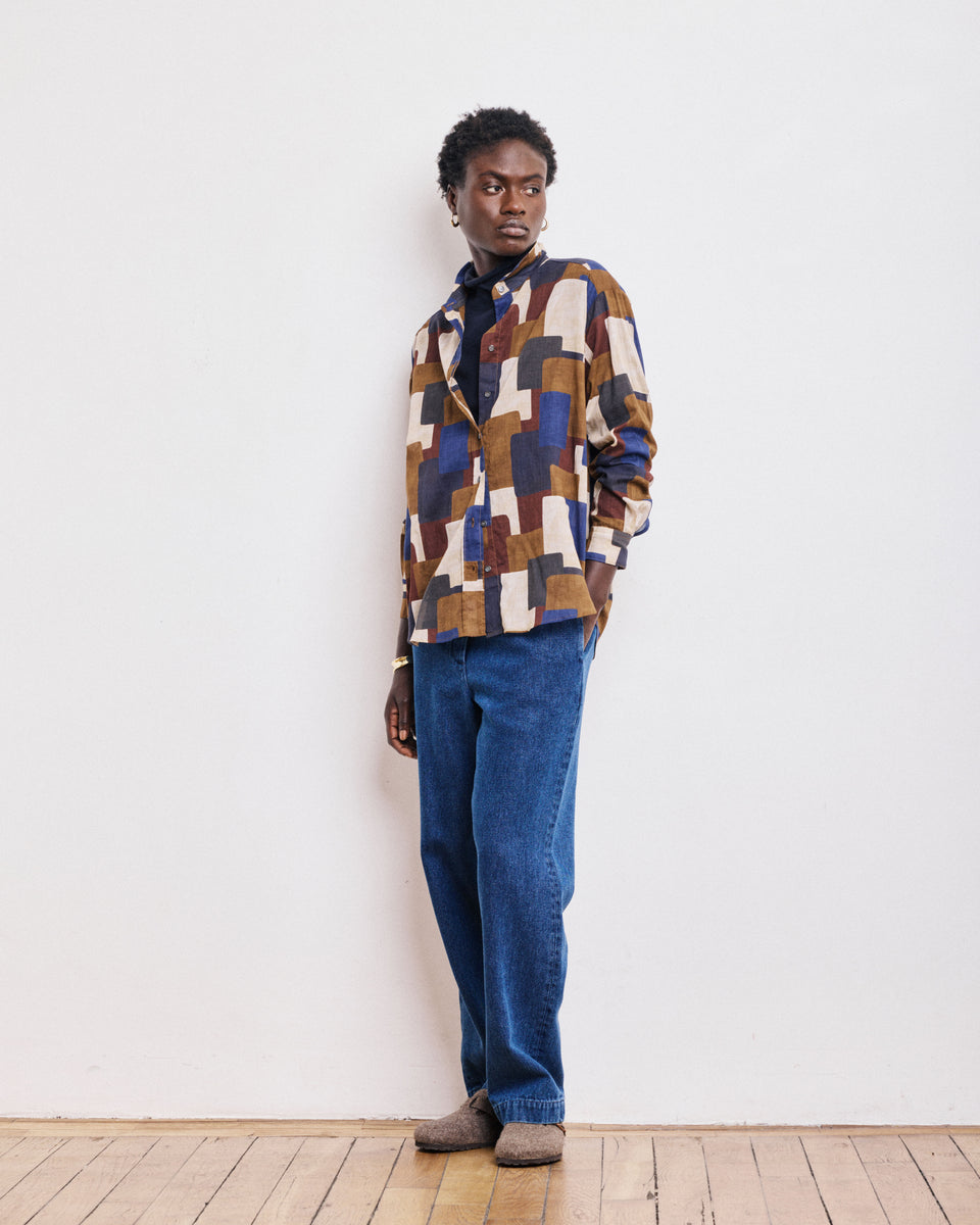 Cinema Women's Brown & Blue Printed Cotton Shirt - Image alternative