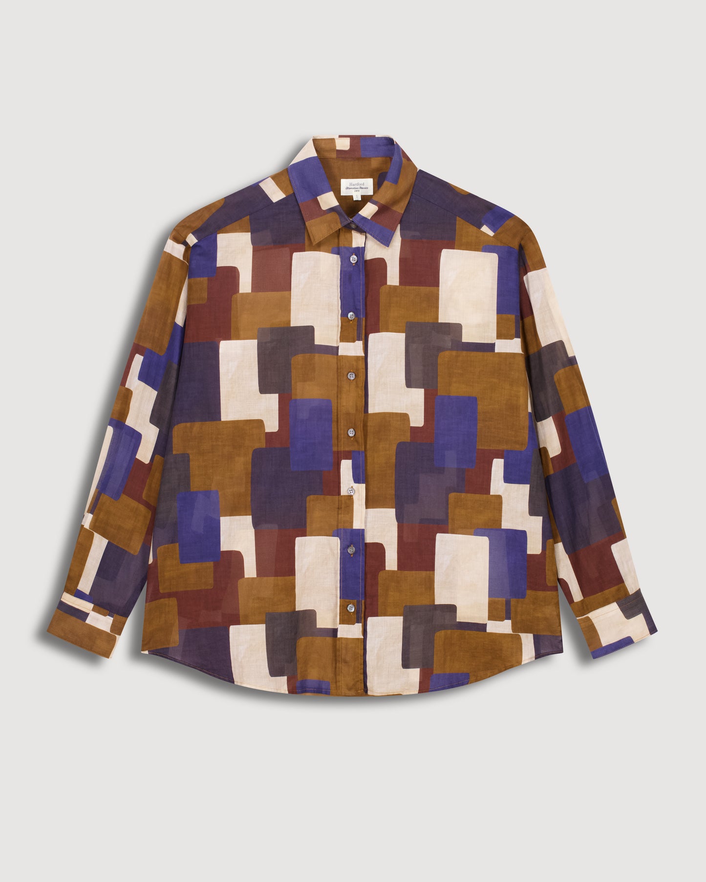 Cinema Women's Brown & Blue Printed Cotton Shirt