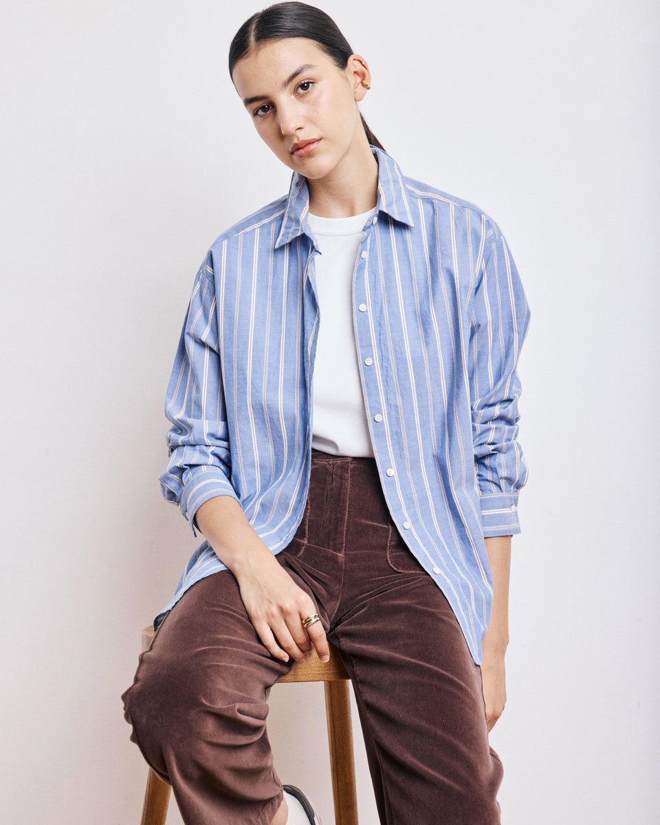 Cinema Women's Blue Striped Cotton Poplin Shirt - Image principale