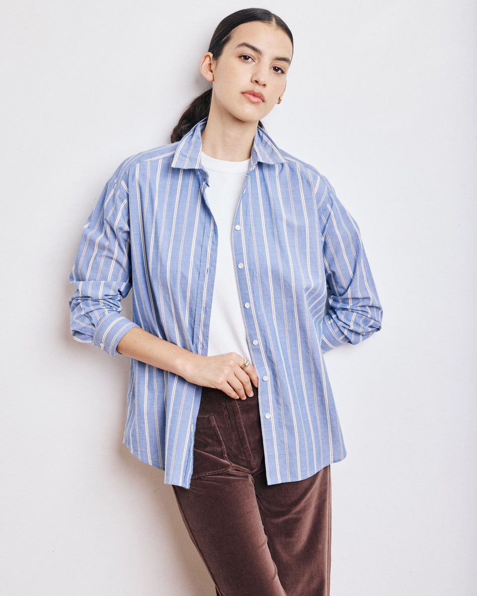 Cinema Women's Blue Striped Cotton Poplin Shirt - Image alternative