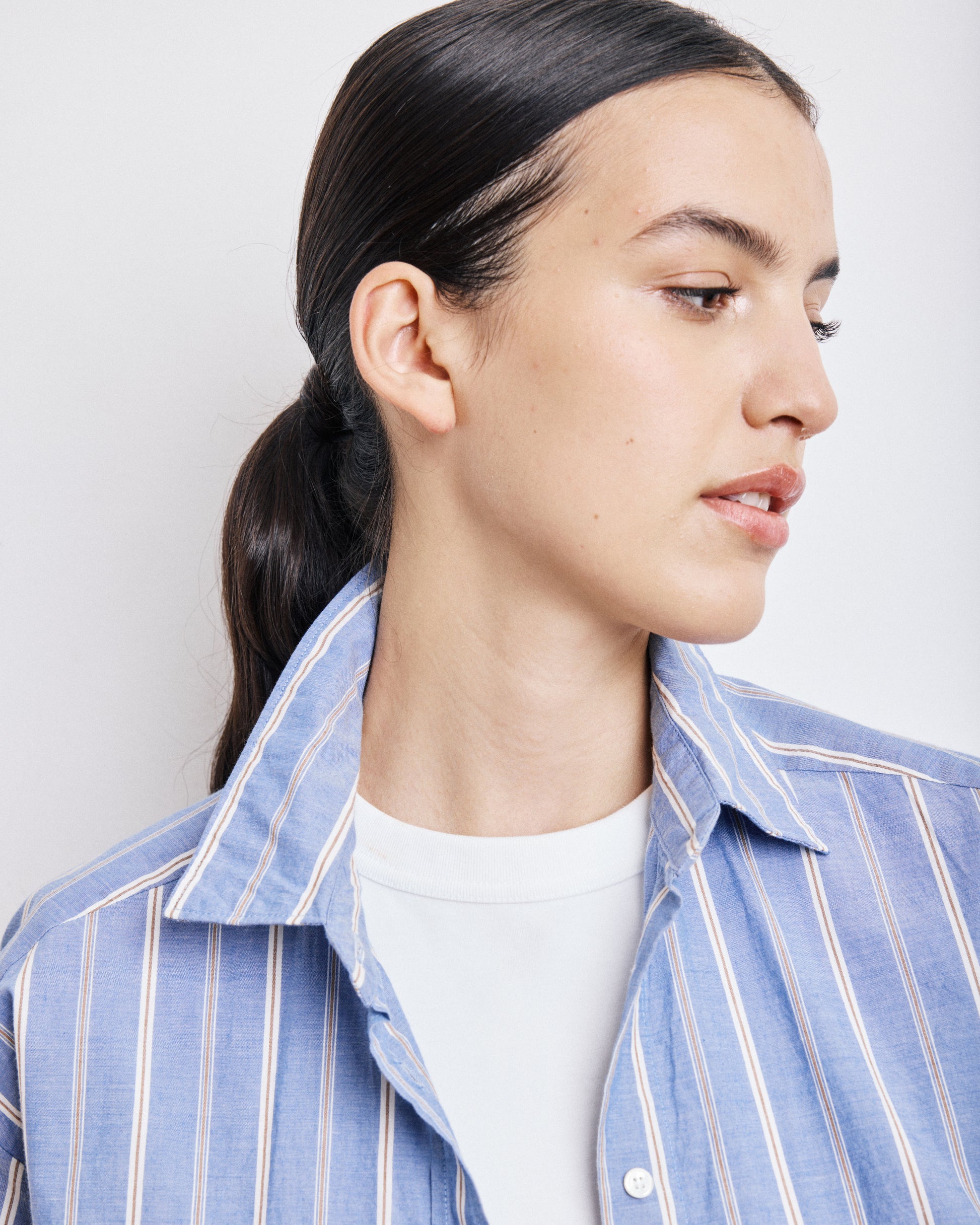 Chemise Femme en Popeline de Coton à Rayures Bleues Cinema