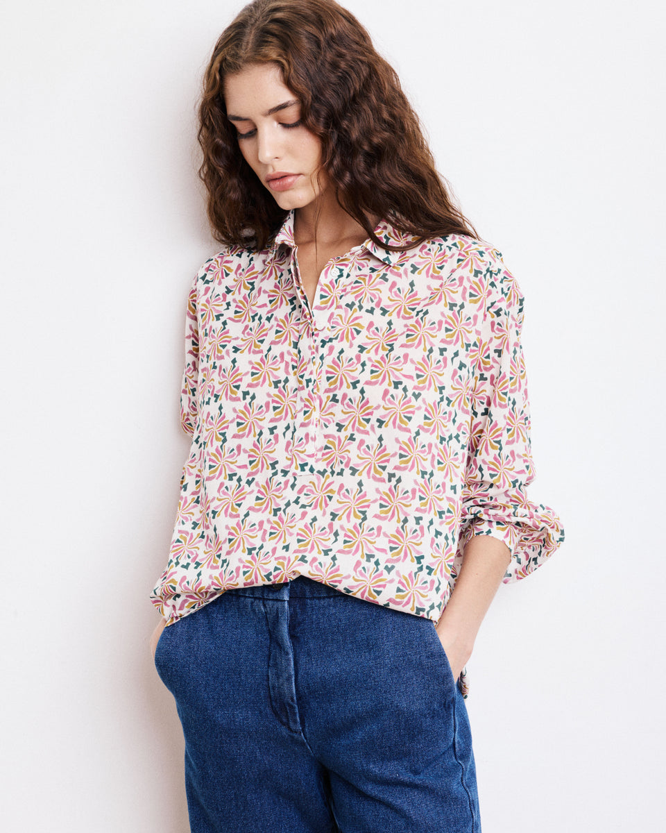 Blouse Femme en Coton Imprimé Rose & Vert Clarisse - Image principale