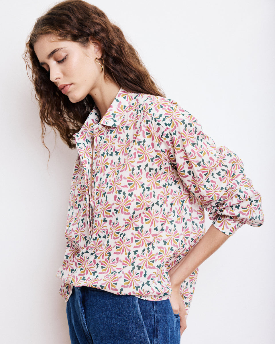 Blouse Femme en Coton Imprimé Rose & Vert Clarisse - Image alternative