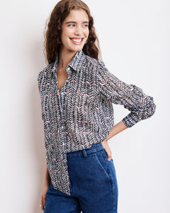 Chemise Femme en Coton Imprimé Bleu Marine Coraz