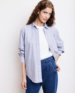 Chemise Femme en Popeline de Coton à Rayures Bleues Cover