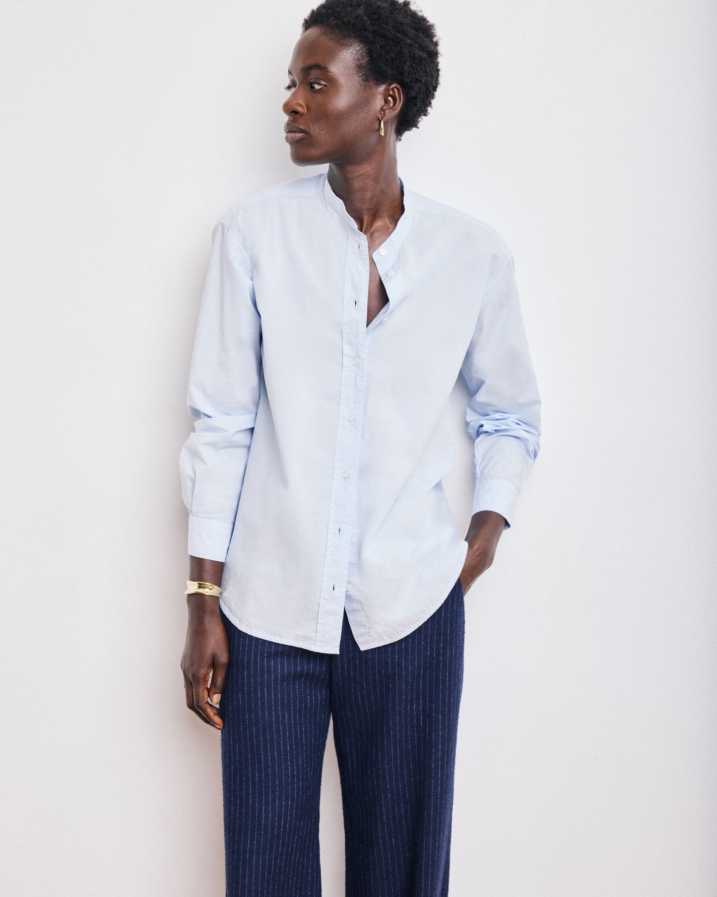 Chemise Femme en Popeline de Coton Bleu Ciel Cristal